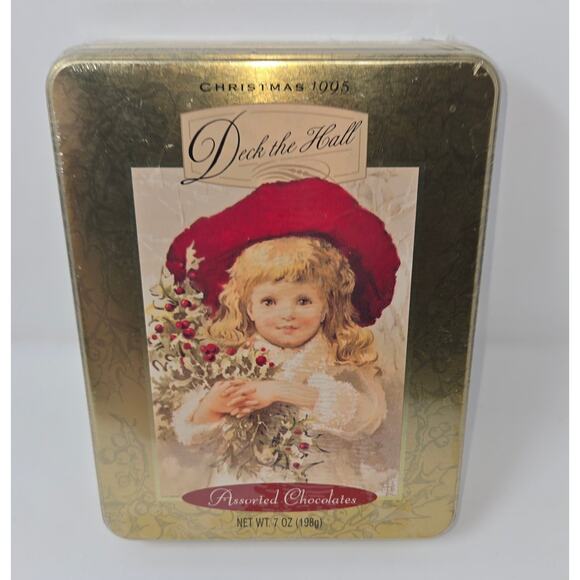 Hallmark Crown Chocolatier Christmas 1995 Chocolate Gold Tin Sealed in Plastic - Picture 1 of 15